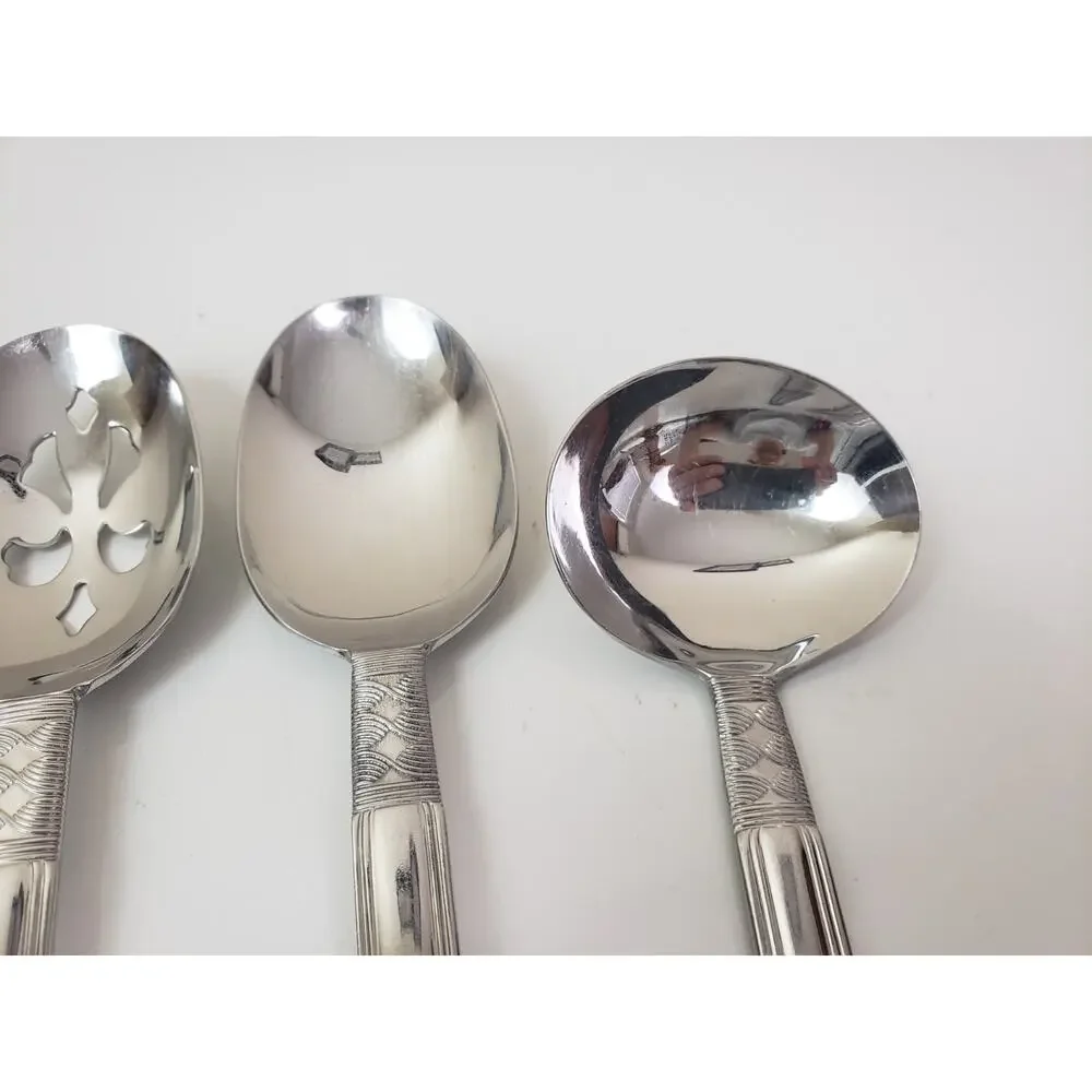 Pfaltzgraff CROSSROADS Glossy Stainless Flatware Hostess Salad 4 Serving Pieces